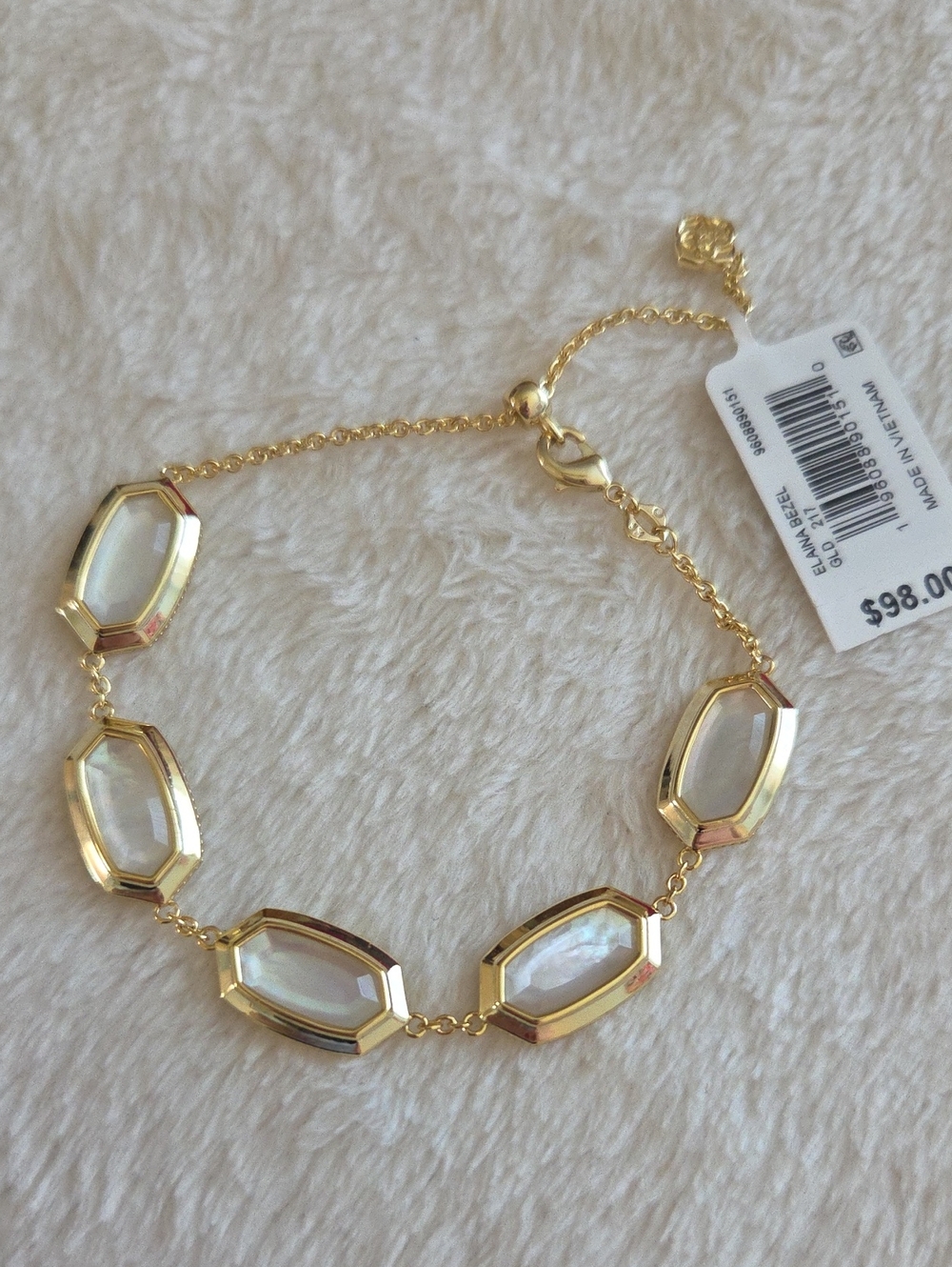 NEW KENDRA SCOTT Elaina Bezel Chain Bracelet Gold Ivory Mother Of Pearl NWT